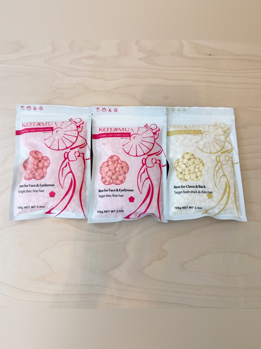 NEW Kotamu Home Use Hard Wax Beans Lot of 3 Face Eyebrow/Chest Back 10.5oz